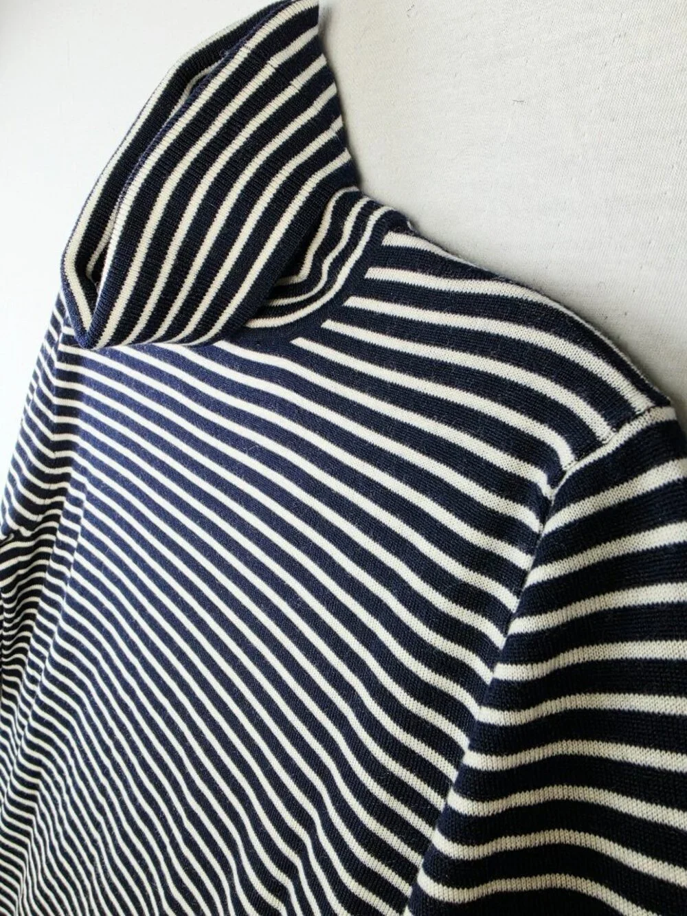 NWOT J Crew 100% Merino Wool Pullover Sweater Turtleneck Striped Navy White sz M